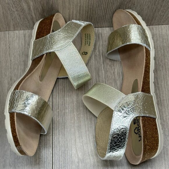 Yokono Sandals Womens Sz 8 Slingback Elastic Strap Wedge Open Toe Metallic Gold - Picture 6 of 12